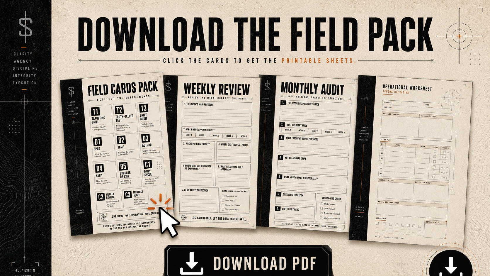 Download the Field Pack — printable Sterling Method sheets